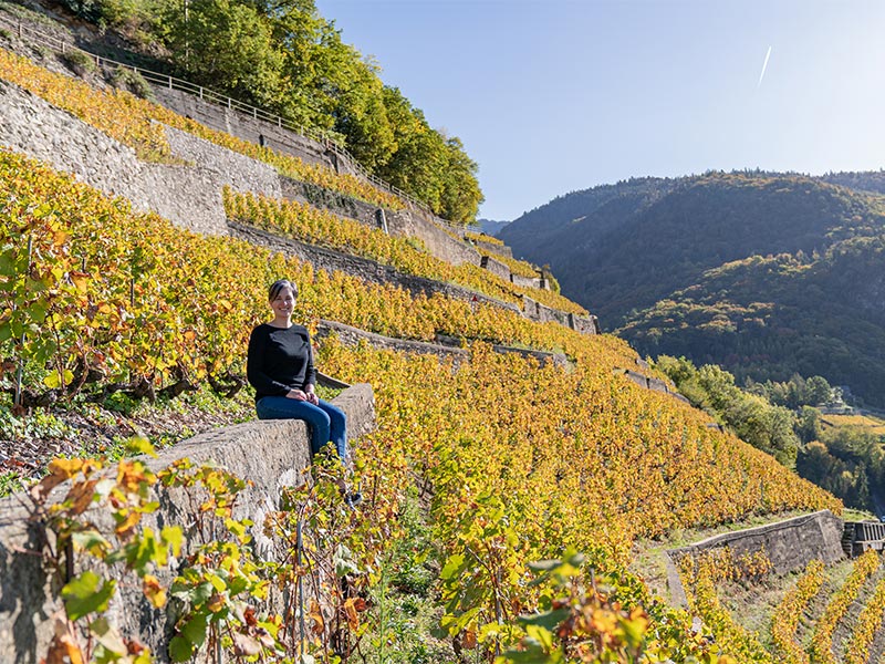 Marjorie Bonvin, Oenologue de la Maison Henri Badoux à Aigle dans le vignoble des Murailles.